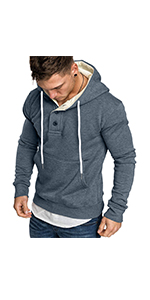 Mens Hoodies Fleece Sweatshirt Plain Hoody Pullover Hooded Button Shirt with Kangaroo Pocket