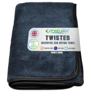 Towelogy X07 Premium Car Cloth Microfibre Twisted Loop Drying Towel Double-Sided XL 60cm x 40cm |1200gsm Superior Absorbency for Streak-free Drying & Detailing (Black)