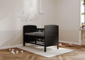 Viculii REGGIE Baby Cot Bed with Mattress 140x70x10cm | 3 in 1 Large Black Cot Bed Converts to Toddler Bed Junior Bed