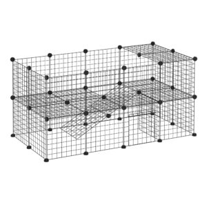 PawHut DIY Pet Playpen Metal Wire Fence Indoor Outdoor Rabbit Small Animals Cage 36 Panel Enclosure Black