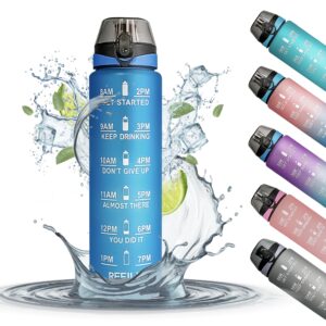 K-MART 1 Litre Water Bottle With Time Markings | BPA Free & Non-Toxic Drinks Bottle | Leakproof Sports Water Bottle 1l For Gym Bottle