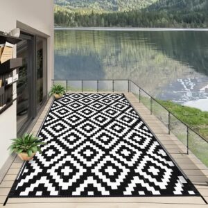 ASAB Outdoor Rug 150x250cm for Patio Waterproof Garden Rug Reversible Reusable UV Resistant Foldable Plastic Garden Mat Outdoor Carpet Easy to Clean Woven Plastic Straw Decking Rug for Picnic Backyard