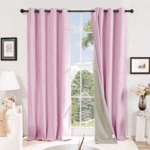 Deconovo 100% Blackout Curtains Faux Linen Window Teatments Eyelet Curtains Blackout Thermal Insulated Curtains for Girls Bedroom Pink W46 x L54 Inch One Pai