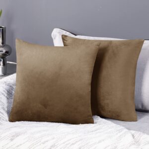 Deconovo Pack of 2 Super Soft Crushed Velvet Cushion Covers 40cm x 40cm 16x16 Inches Throw Pillow Cases Square Cushion Covers for Bedroom with Invisible Zipper Tobacco Brown 2 Pieces