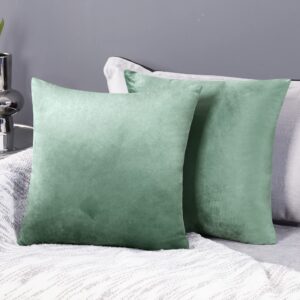 Deconovo Set of 2 Home Decoration Crushed Velvet Cushion Covers 45cm x 45cm 18x18 Inches Throw Pillow Cases Plain Cushion Covers for Teen Girls with Invisible Zipper Mint Gree