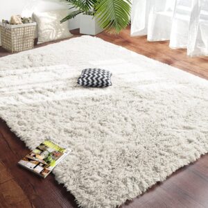 Hafaa Rugs Living Room Large 160x230 CM – Cream Fluffy Area Rugs for Bedroom – Modern Super Soft Large Thick Pile Non Slip Non-Shedding Shaggy Rug