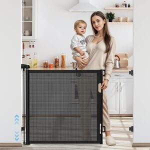 Retractable Stair Gate For Baby Safety Gate: Stair Gates for Dogs Extra Wide - Mesh Baby Gate Porch Decks Sliding Pet Gate Extendable 55" Wide 33" Tall Kids Dog Gates for Door Stair Gates In/Outdoo