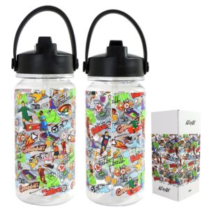 AZONIX Clear Football Kids Water Bottle with Straw 550ml Leakproof BPA Free Water Bottle