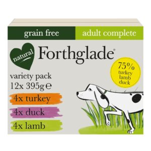 Forthglade Complete Natural Wet Dog Food - Grain Free with vegetables Variety Pack (12 x 395g) Trays - Turkey