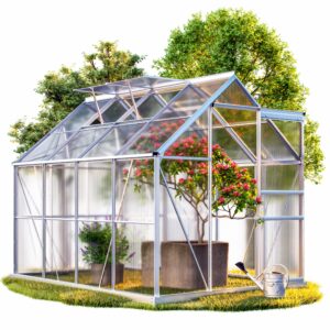 GARDEBRUK® 'Sunlight' Aluminium Greenhouse With Foundation 250x190x195cm | 4.75m² with 2 Opening Roof Vents | Galvanised Steel Base | Polycarbonate Glazing | Home Garden Nursery Cold Frame