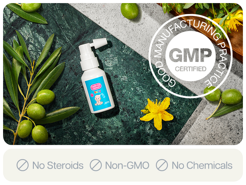 ingredients like olive oil arranged possibly with cradle cap brush for babies