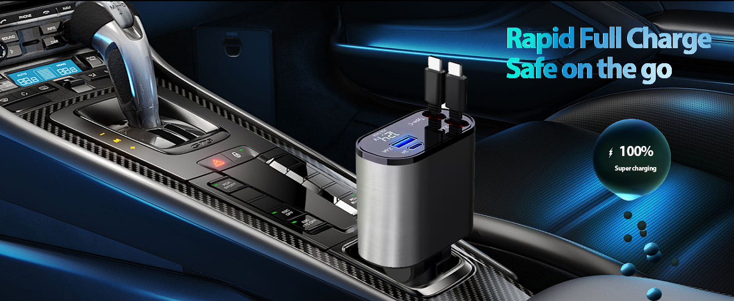 Retractable USB C Car Charger Socket 12v