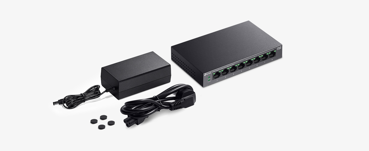 8-Port Gigabit Desktop Switch with 8-Port PoE+,62 W PoE Budget, Up to 250 m PoE Transmission