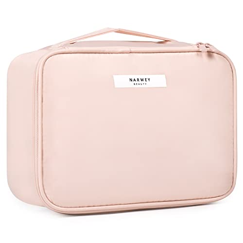 Travel Makeup Bag Large Cosmetic Bag Makeup Case Organizer for Women (Soft Pink)
