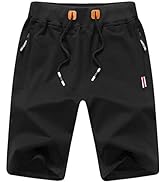 JustSun Mens Gym Shorts Sports Joggers Shorts with Zip Pockets