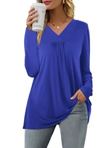 Florboom Womens Casual Tunic Tops Long Sleeve V Neck T-shirt Loose Pleated Longine Shirts