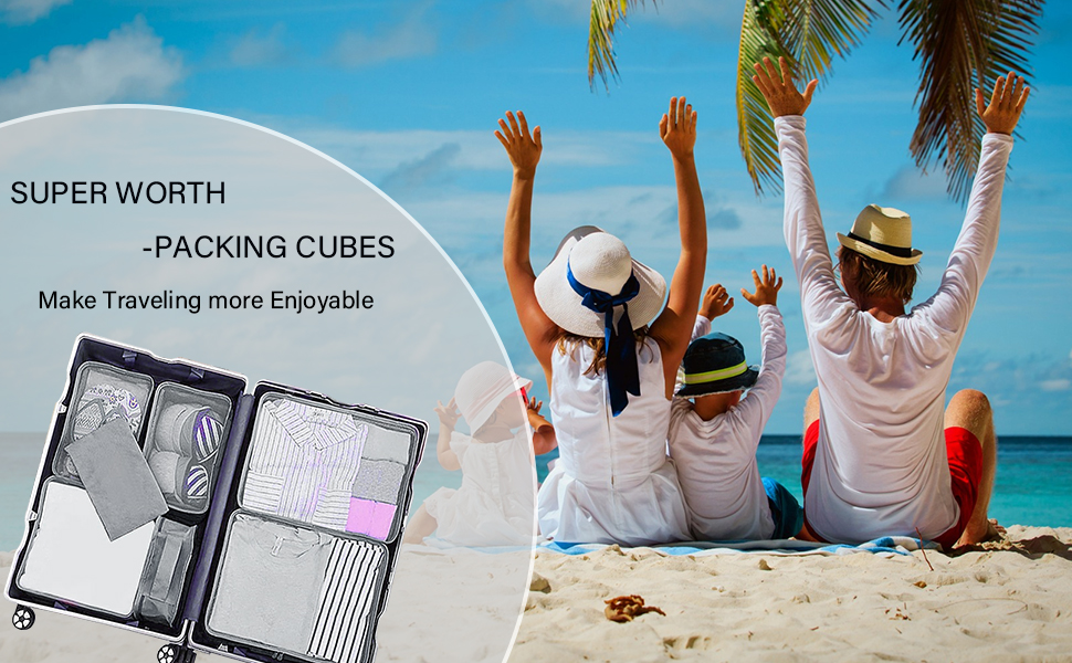 During family travel, these packing cubes keep everything in your suitcase organized.