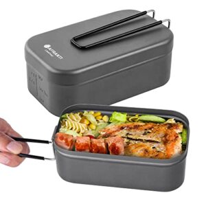 Afranti Aluminum Mess Tin Camping Bento Box Military Camping Cookware Kit Lightweight Lunch Container with Steaming Rack Set with Storage Bag for Picnic Hiking Fishing Cooking Outdoor 27oz/800ml