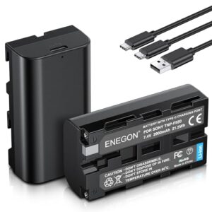 ENEGON NP-F550 USB C Direct Charging Replacement Batteries 2900mAh (2-Pack) with 2 in 1 USB-C Charging Cable for Sony NP F970