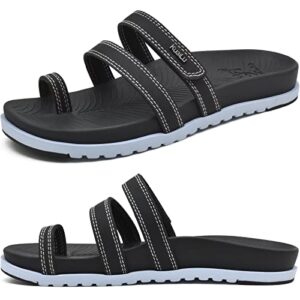 KuaiLu Womens Slides Sandals with Plantar Fasciitis Arch Support Fashion Comfort Adjustable Flat Sandals Ladies Lightweight Orthotic Slip on Sandals