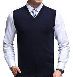 FULIER Mens V-Neck Sleeveless Vest Classic Business Gentleman Knitwear Knitted Waistcoat Sweater Cardigans Tank Tops