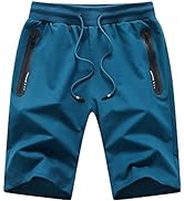 JustSun Mens Gym Shorts Sports Joggers Shorts with Zip Pockets