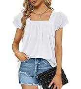 Aokosor Tops for Women V Neck Ladies Button Puff Sleeve T Shirts Summer Casual Tee