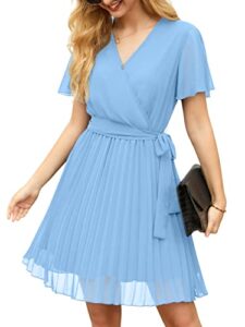 GRECERELLE Womens Summer Casual Wrap Dress Chiffon Cute Pleated Beach Tie Waist Dresses for Wome