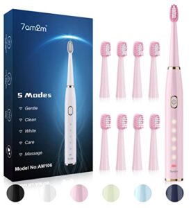 7AM2M Sonic Electric Toothbrush for Adults and Kids- High Power Rechargeable Toothbrushes with 8 Brush Heads