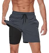 JustSun Mens 2 in 1 Running Shorts with Zip Pocket Gym Training Shorts Compression