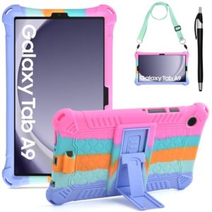 KATUMO Silicone Case For Samsung Galaxy Tab A9 8.7-inch (SM-X110/ SM-X115/ SM-X117) Soft Rubber Case with Stylus Pen Shoulder Strap