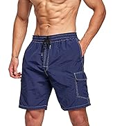 JustSun Mens Swim Shorts with Multi-Pockets Waterproof Quick Dry Swim Trunks