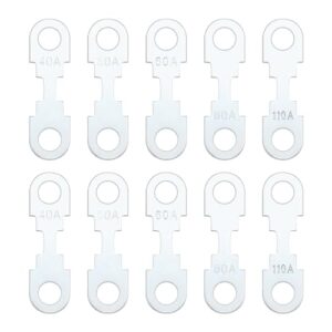 YINETTECH 10pcs Flat Fuse Strip Silver Tone Zinc Alloy Replacement Blade Fuse Strip DC 32V Compatible with Opel Compatible with VW (40A 50A 60A 80A 110A each 2pcs)