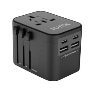FDTEK Universal Travel Adapter with 2 USB C and 2 USB A Ports