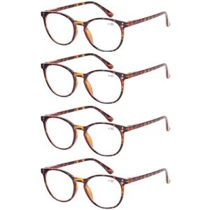 Kerecsen 4 Pack Retro Round Reading Glasses Men Women Spring Hinges Lightweight Quality Readers