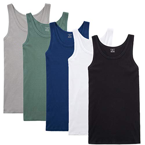 NUOZA 5 Pack Men's Vest 100% Cotton Multiple Colors and Sizes