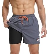 JustSun Mens Swim Shorts Waterproof Quick Dry Beach Shorts with Mesh Lining