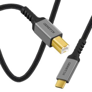 GERETIN USB B to USB C Printer Cable 2M USB Type B 2.0 Data Lead Scanner Cable USB Type C Printer Cable Braided Nylon Compatible with HP Canon Epson Lexmark MacBook Pro/Air iMac XPS ASUS Laptops etc