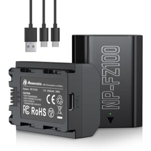 Powerextra NP-FZ100 Battery with USB Type-C Fast Direct Charging 2 pcs 2500mAh Battery Compatible with Sony A7R V