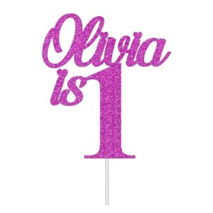 Personalize Pro Customised Happy Birthday Glitter Cake Topper Personalised with Any Name & Any Age Double-sided Glitter Cake Topper Baby 1st Birthday Child Kids Boy Girl First One 2 3 4 Hot Pink