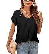Voqeen Women Casual T Shirts V-Neck Short Sleeve Loose Summer Tunic Tops Plain Basic Shirts