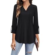 Syphiby Womens Tops 3/4 Sleeve Shirt V Neck Blouses Loose Dressy Casual Tunic Tops