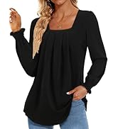 Syphiby Summer Tank Tops for Women Loose Fit Pleated Square Neck Curved Hem Flowy Sleeveless Tops