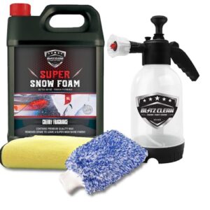 Snow Foam Plus 2L Pump up Snow Cannon Full Kit Inc Wash Mitt & Drying Cloth Wash Detailing Valeting Kit For Car Van Caravan 5L Super Thick Pre Wash Pressurised Snow Cannon Lance (Cherry)