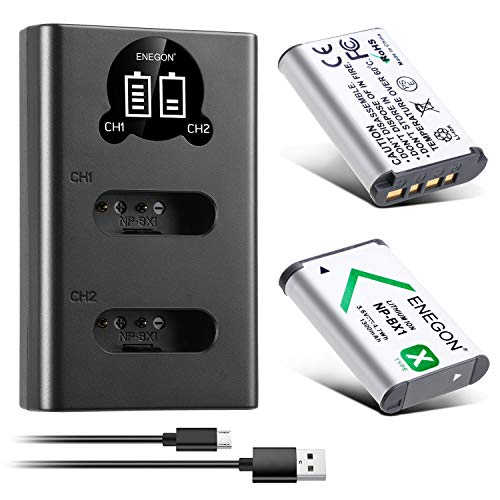 ENEGON NP-BX1 Battery (1300mAh 2-Pack) and LCD Charger Kit Compatible with Sony NP-BX1 and Sony ZV-1