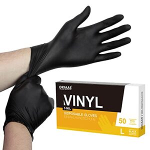 OKIAAS Black Gloves L|Latex-Free Vinyl Gloves for Household