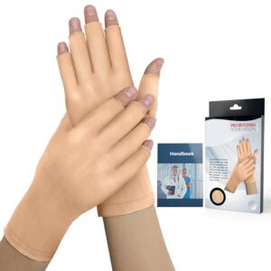 Doctor Developed Arthritis Gloves w/Doctor Handbook - Cotton Compression Gloves for Arthritis for Women & Men - Open-Finger Rheumatoid Arthritis Gloves for Pain Relief (Nude
