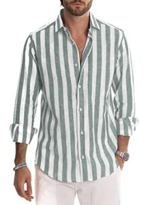 Meilicloth Men's Shirts Long Sleeve Striped Casual Shirt Button Down Regular Fit Tops
