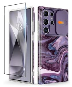 GVIEWIN Compatible with Samsung S24 Ultra Case Galaxy with Slide Camera Cover+Screen Protector