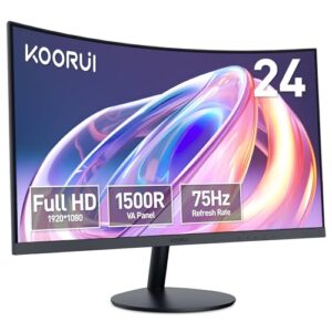 KOORUI 24-Inch Curved Computer Monitor- Full HD 1080P 75Hz Gaming Monitor 1500R Monitor HDMI VGA